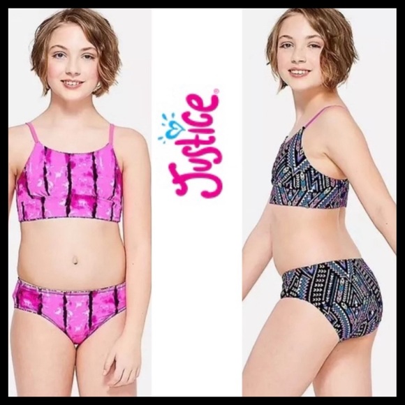 🎈SALE🎈JUSTICE Reversible Geo/Tie Dye Bikini - Picture 1 of 9